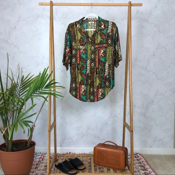 Vintage 90s Geometric Print Short Sleeve Button Up - Picture 3 of 7